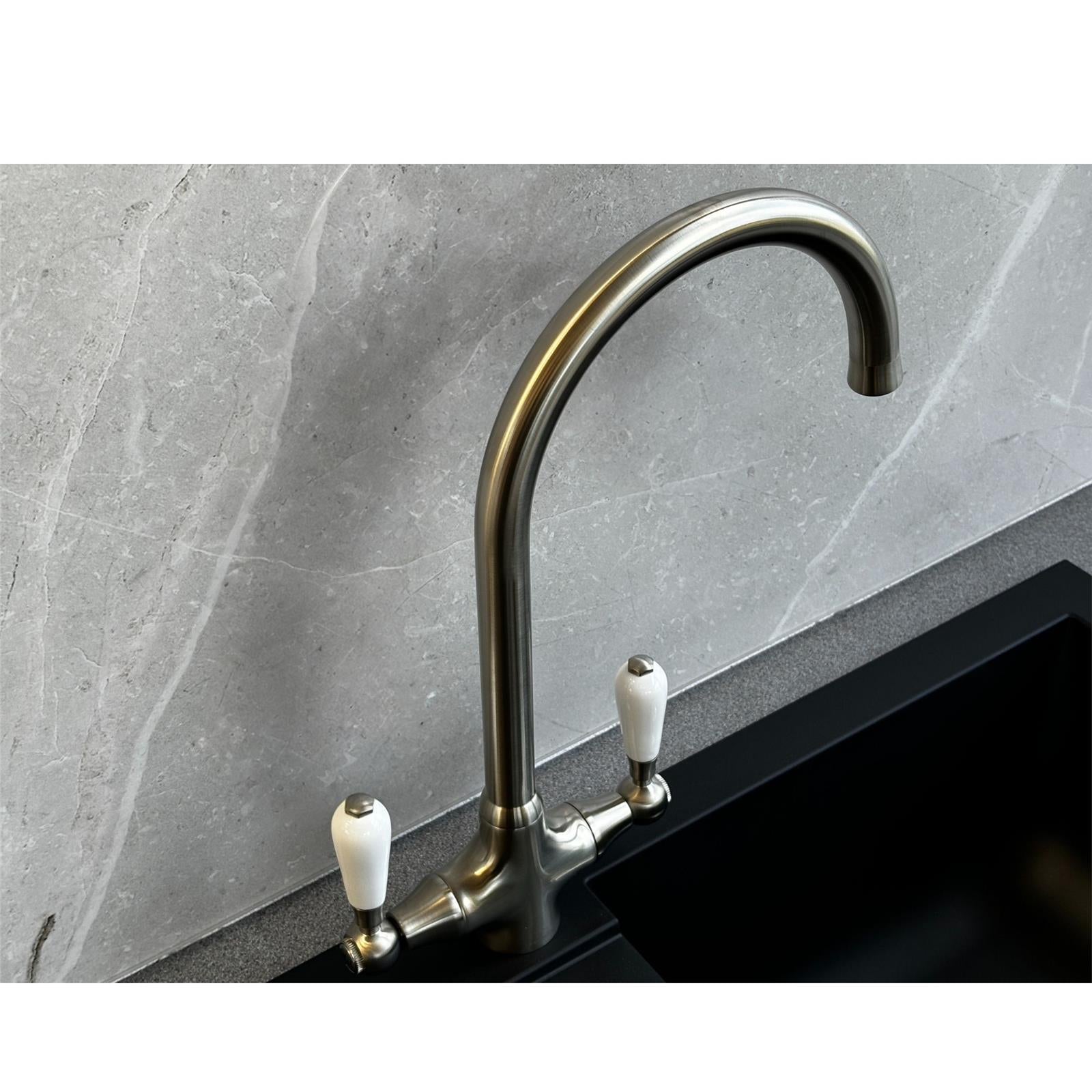 Reginox ELBE Brushed Nickel Traditional Dual Lever Kitchen Mixer Tap